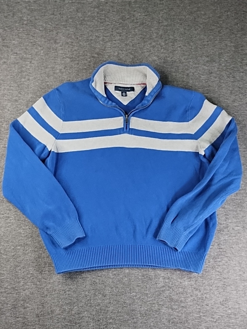 Tommy Hilfiger Royal Blue Quarter-Zip Sweater with White Stripes
